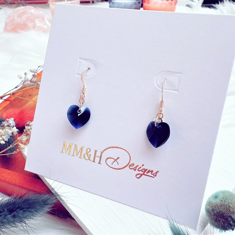 14k Gold-Filled Crystal Heart Earrings | Handmade in BC - Picture 3 of 5